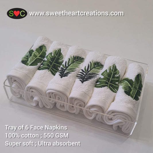 Tray of 6 Green Leaves Face Napkins