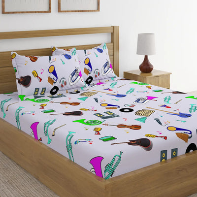 Musical Instruments Print Bed Sheet Mauve