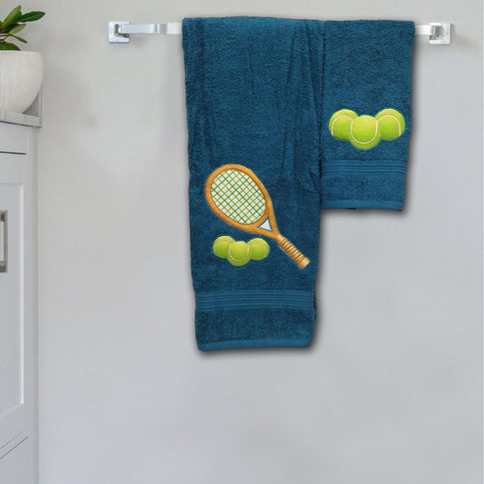 Tennis Appliqued Embroidered Personalized Towel Set Green