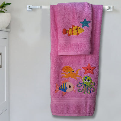 Under The Sea Embroidered Personalized Towel Set Pink