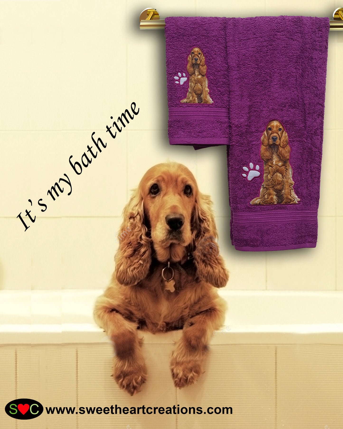 Cocker Spaniel Embroidered Personalized Towel Set