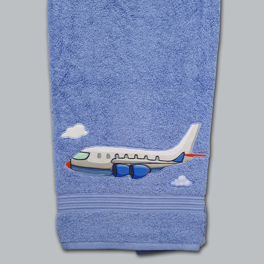 Aeroplane Embroidered Personalized Towel Set blue