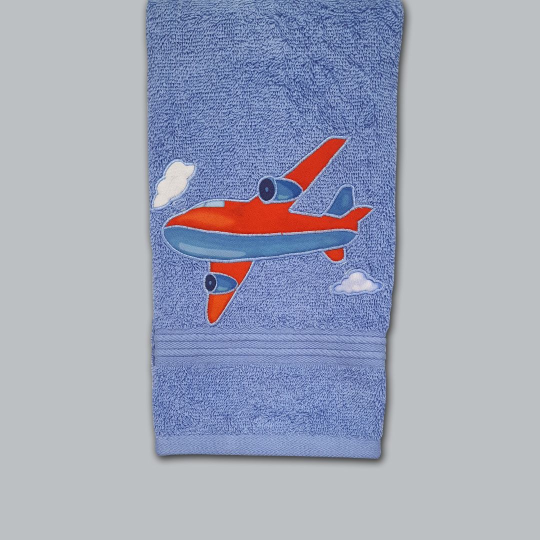 Aeroplane Embroidered Personalized Towel Set blue