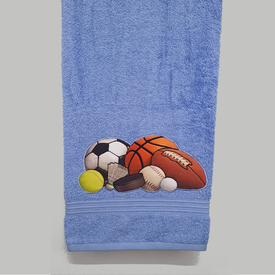 All Sports Balls Embroidered Personalized Towel Set blue