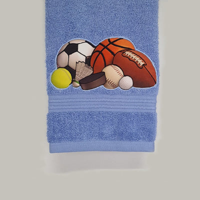 All Sports Balls Embroidered Personalized Towel Set blue