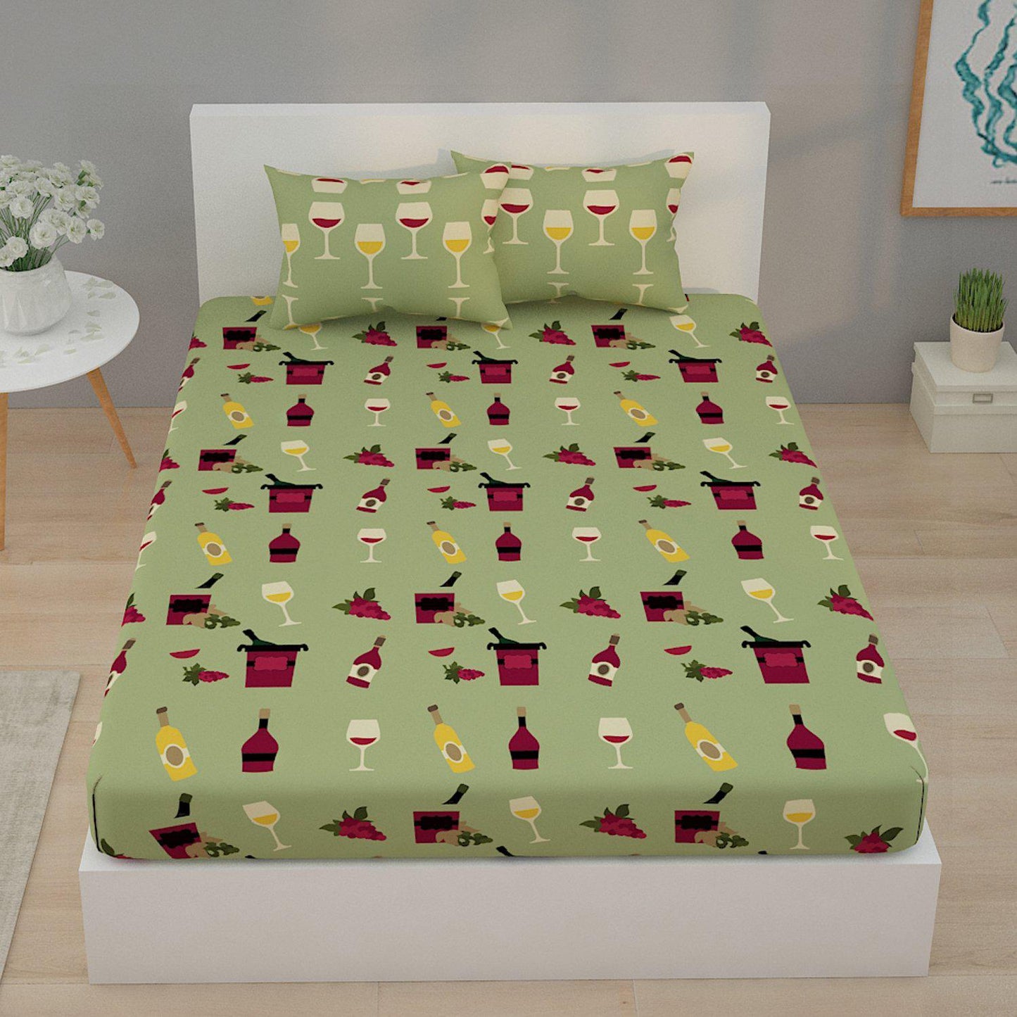 Wine Print Bed Sheet