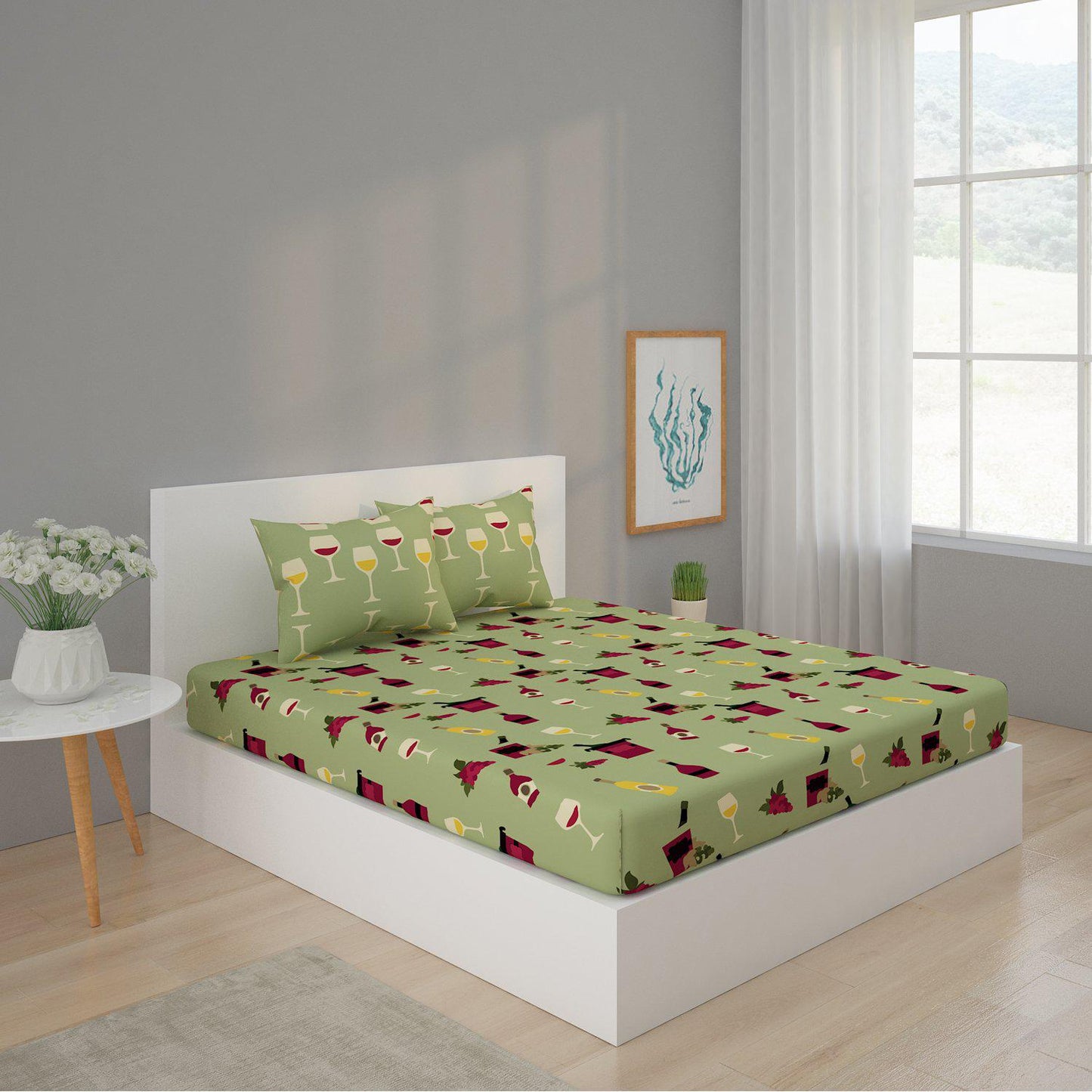 Wine Print Bed Sheet