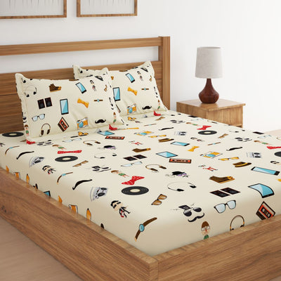 Retro Cream Print Bed Sheet