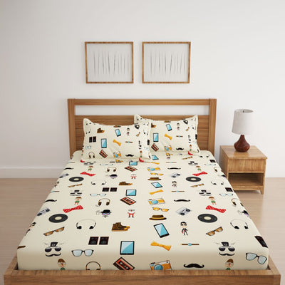 Retro Cream Print Bed Sheet