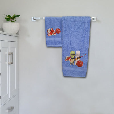 Cricket Embroidered Personalized Towel Set blue