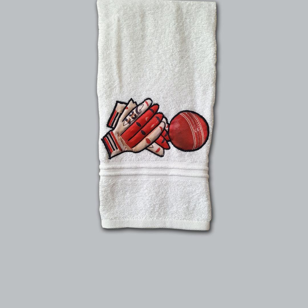 Cricket Embroidered Personalized Towel Set white