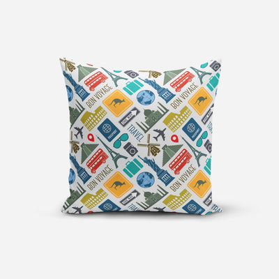 Travel White Print Cushion Cover