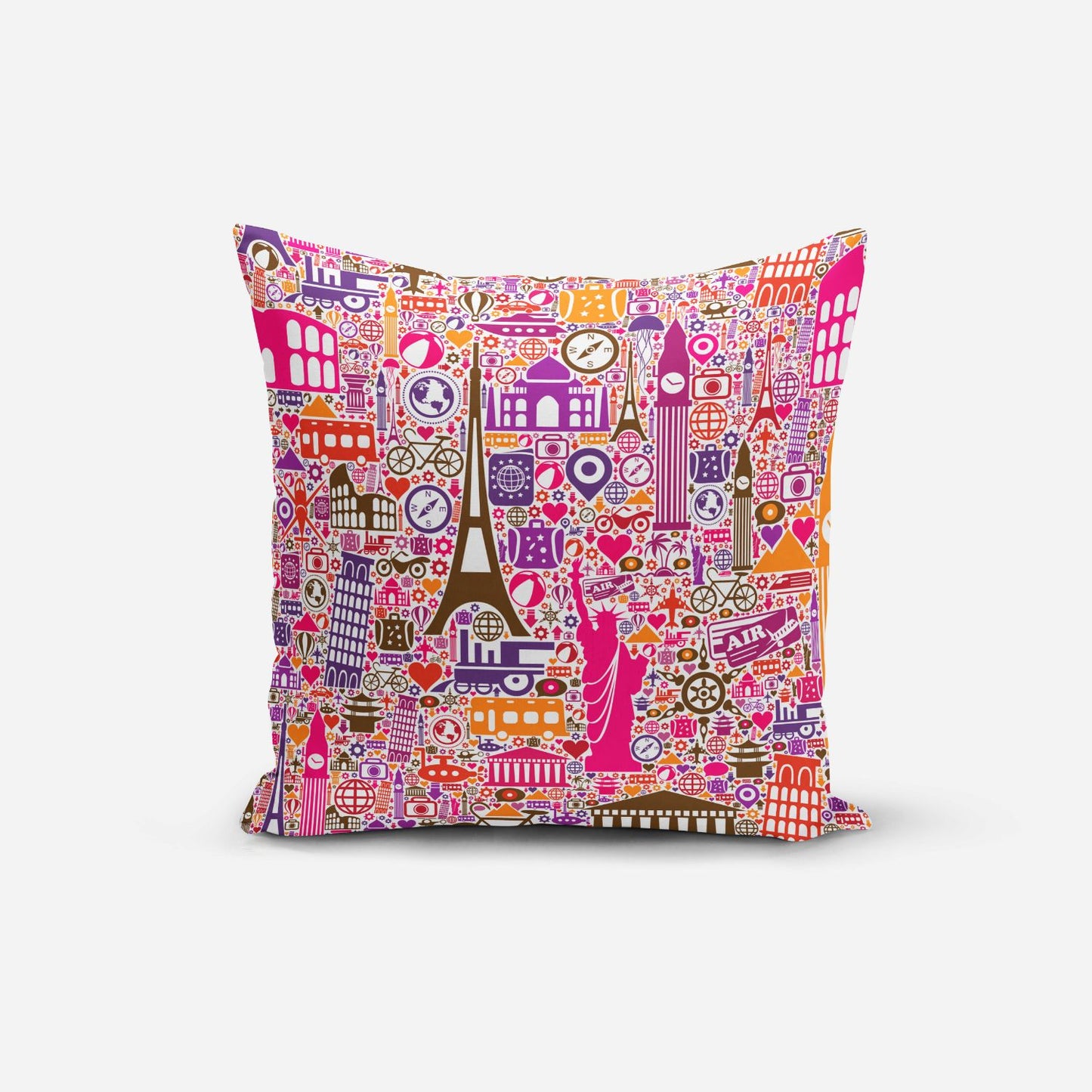 Pink Travel Print Cushion Cover