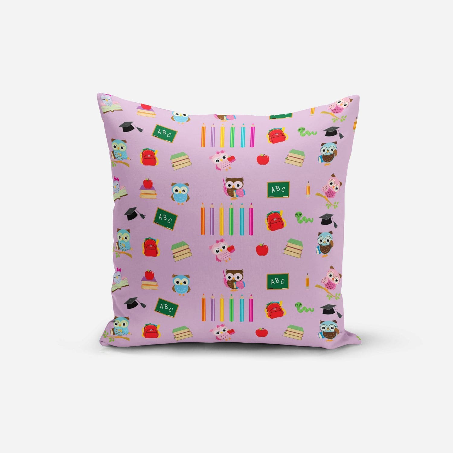 Back To School Pink Owl Print Cushion Cover