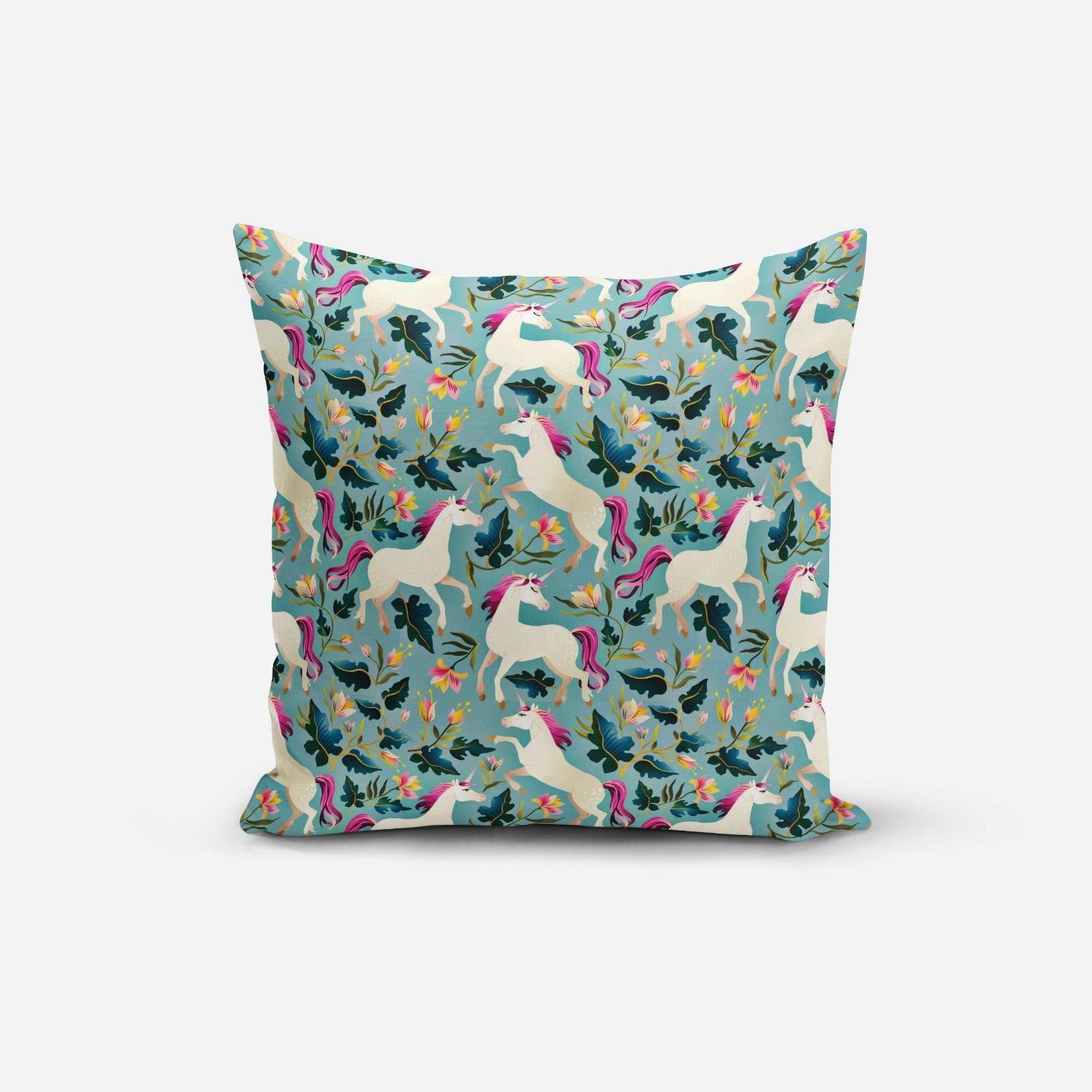 Unicorn Green Print Cushion Cover