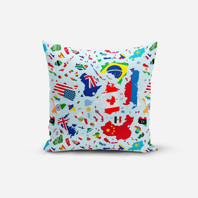 World Map With Flags Print Cushion Cover