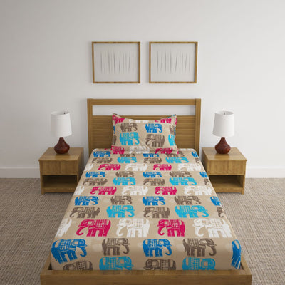 Red and Blue Elephant Print Bed Sheet