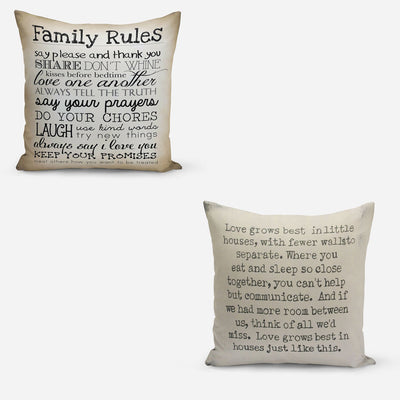 Family rules and Love grows print Beige set of Two Cushion Covers