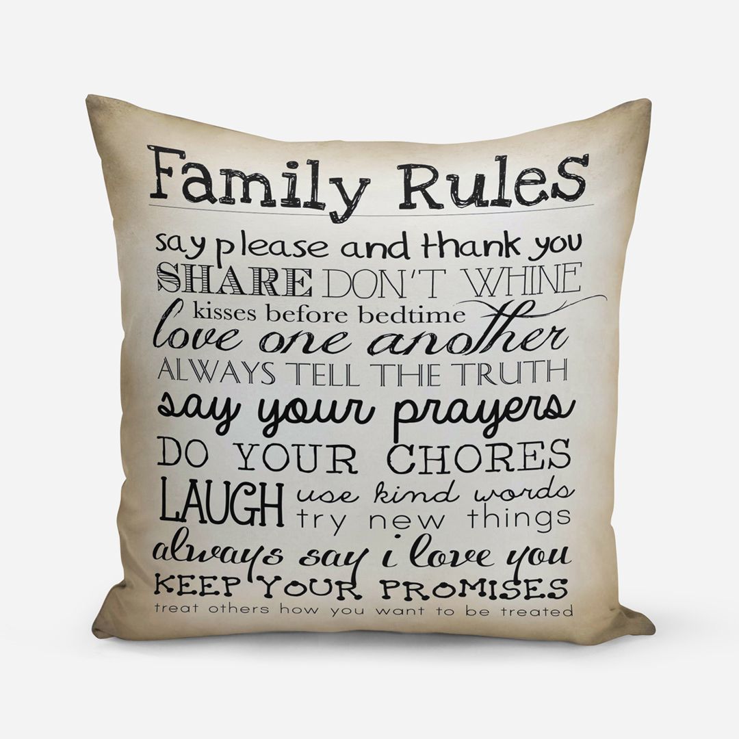 Family rules and Love grows print Beige set of Two Cushion Covers