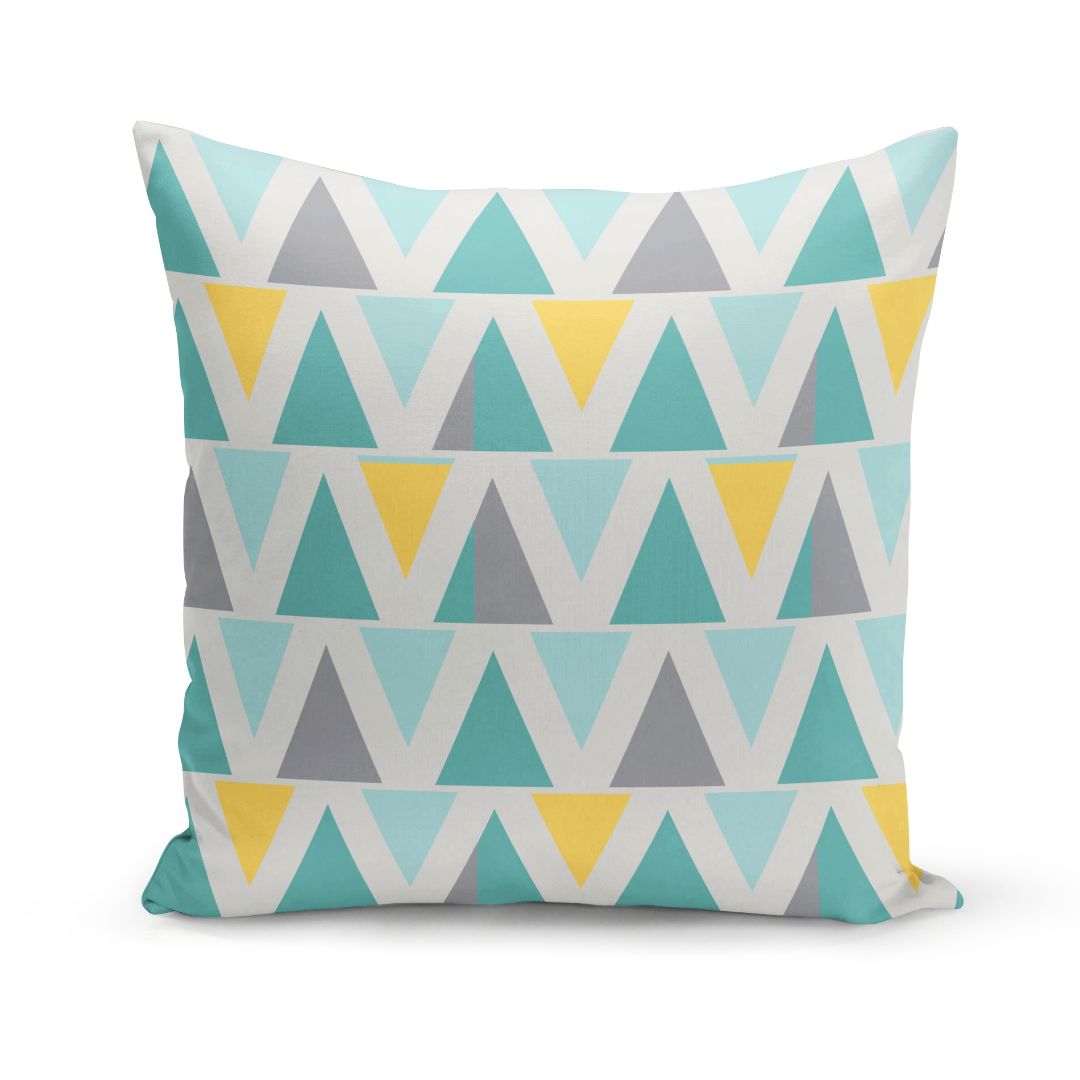 Yellow - Green - Grey Geometric Pattern Set of Five Cushion Covers