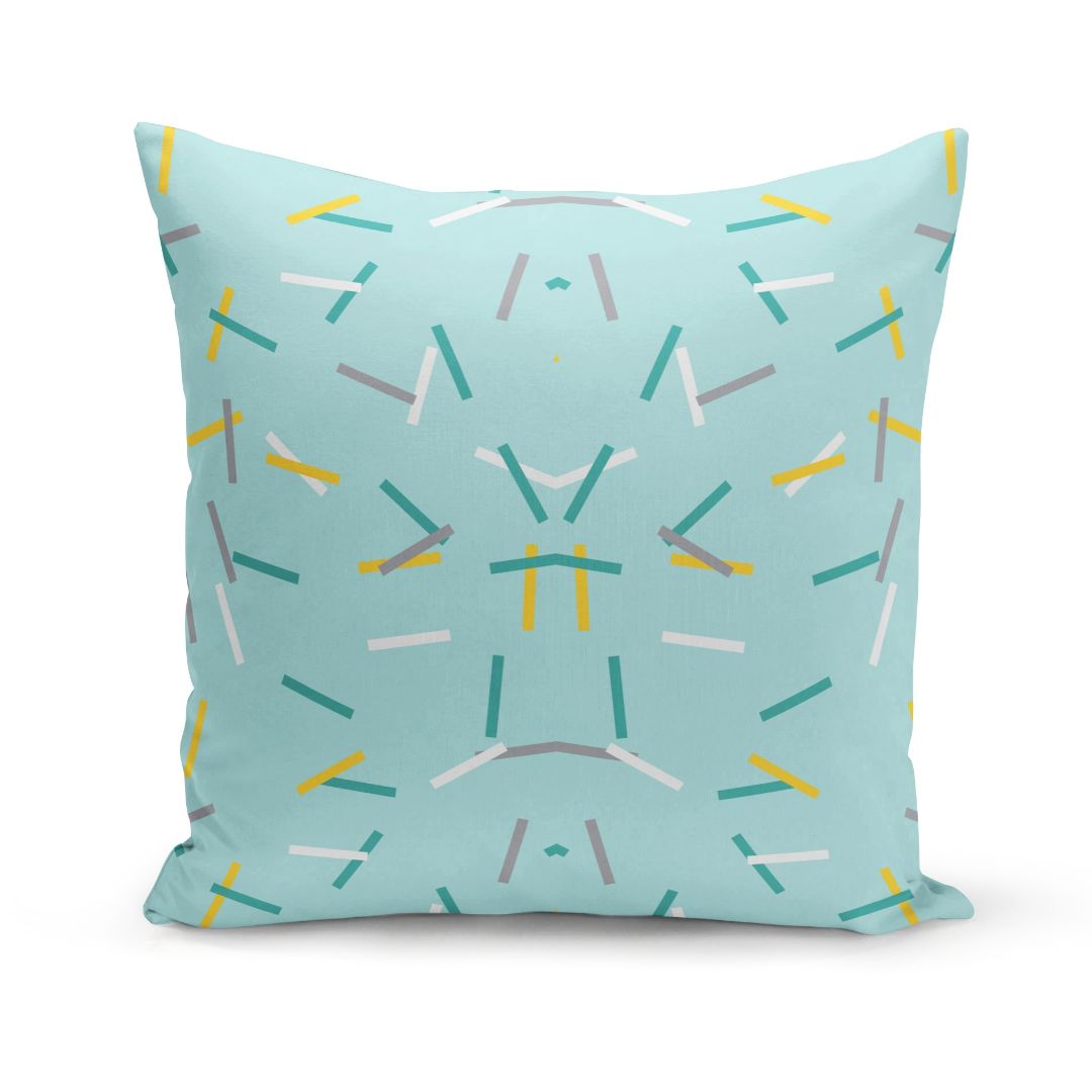 Yellow - Green - Grey Geometric Pattern Set of Five Cushion Covers