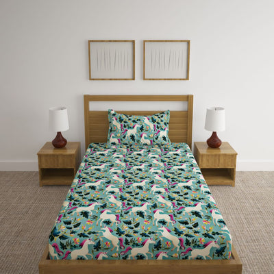 Unicorn Light Green Print Bed sheets