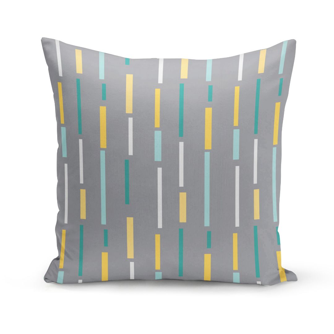 Yellow - Green - Grey Geometric Pattern Set of Five Cushion Covers