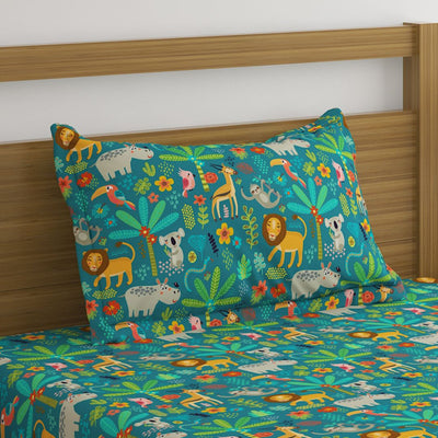 Jungle Dark Green Print Bed Sheet