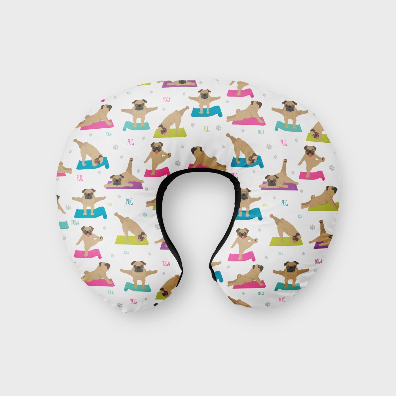 Pug Yoga Print Neck Pillow