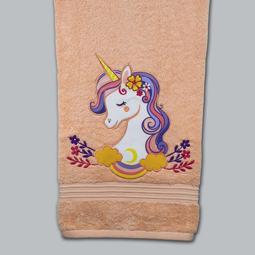 New Unicorn Embroidered Personalized Towel Peach