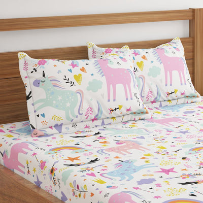 Unicorn Pink Print Bed Sheet