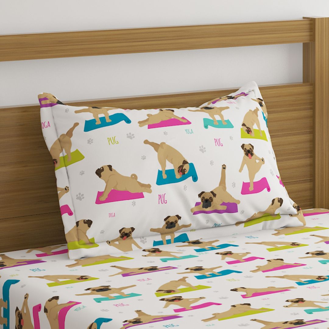 Pug Yoga Print Bed Sheet