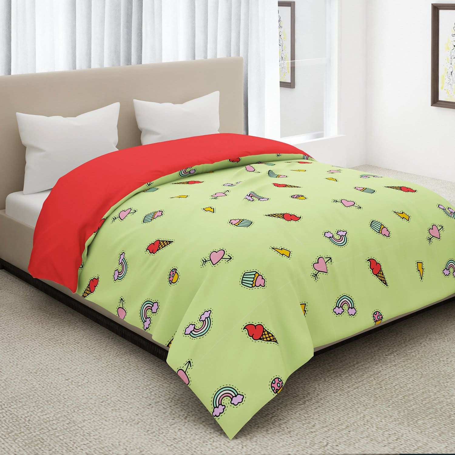 Icecream Dark Green Black Print Quilt