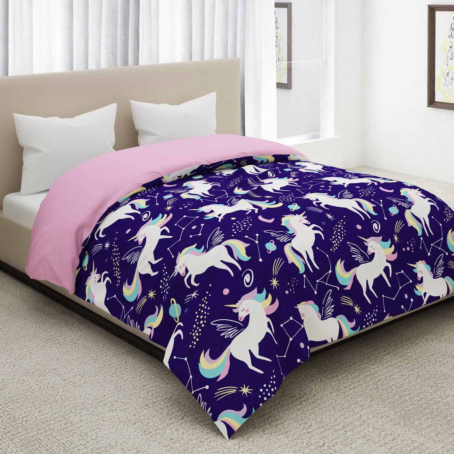 Unicorn Dark Blue Print Quilt