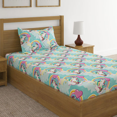 Unicorn Rainbow Print Bed Sheet