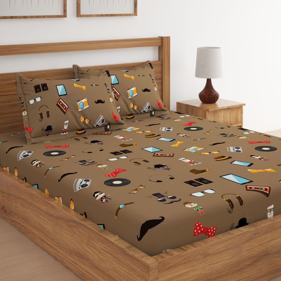 Retro Brown Print Bed Sheet