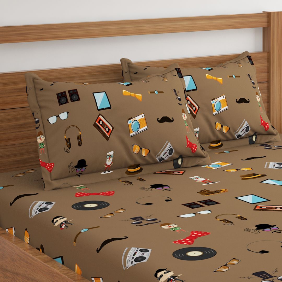 Retro Brown Print Bed Sheet