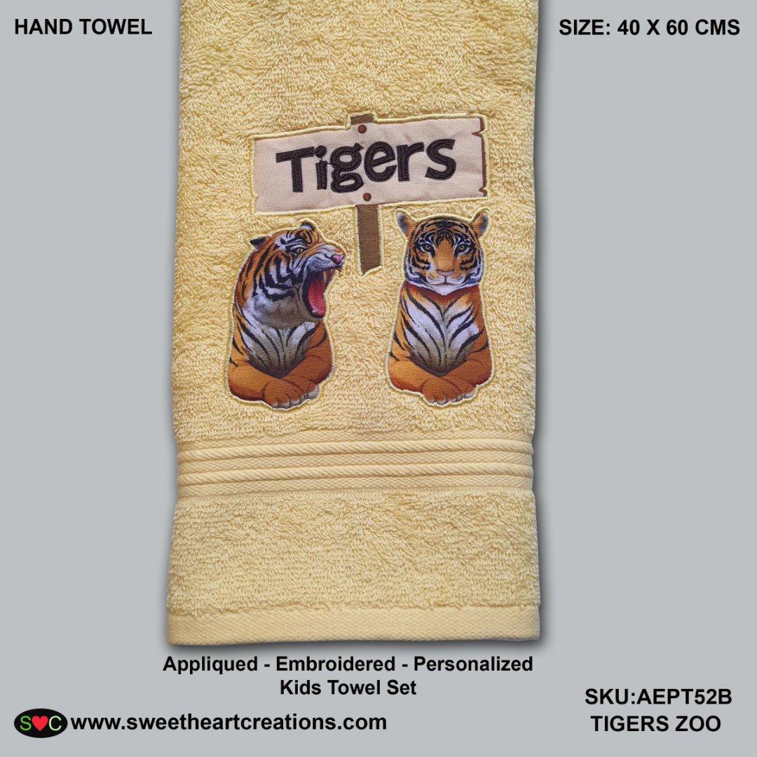 Tigers Zoo Appliqued Embroidered Personalized Towel set