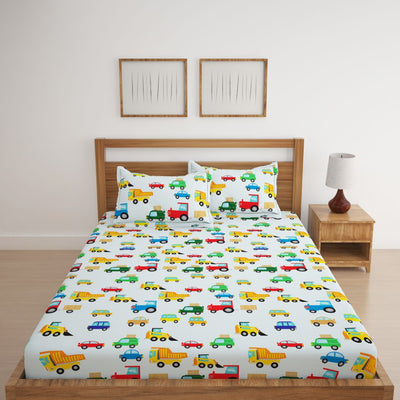 Vehicles Blue Print Bed Sheet