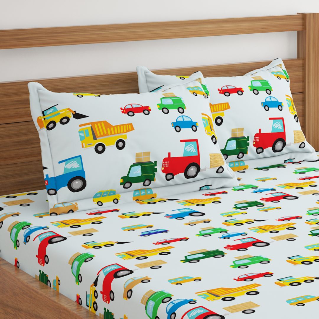 Vehicles Blue Print Bed Sheet