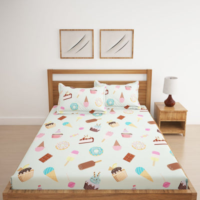 Icecream Light Green Print Bed Sheet