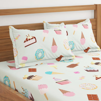 Icecream Light Green Print Bed Sheet