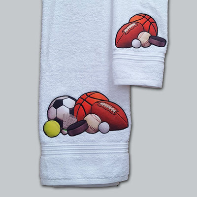 All Sports Balls Embroidered Personalized Towel Set White