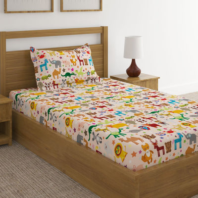 Cartoon Animals Print Bed Sheet