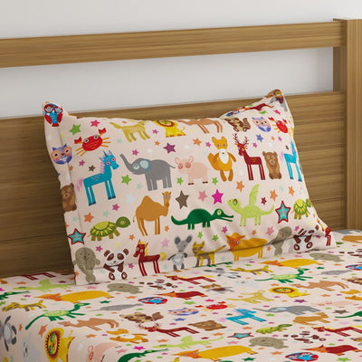 Cartoon Animals Print Bed Sheet