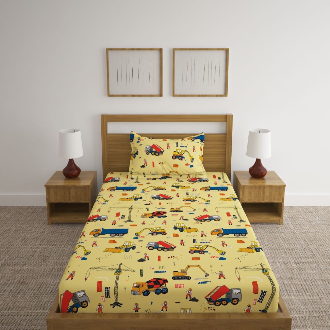 Construction Vehicles Print Bed Sheet