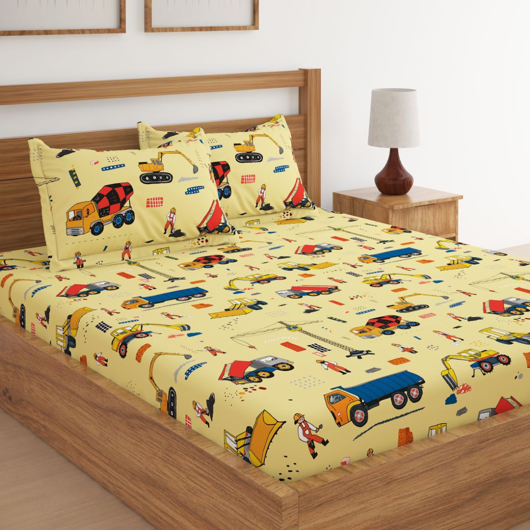 Construction Vehicles Print Bed Sheet