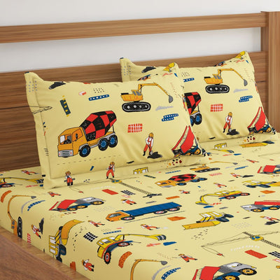 Construction Vehicles Print Bed Sheet