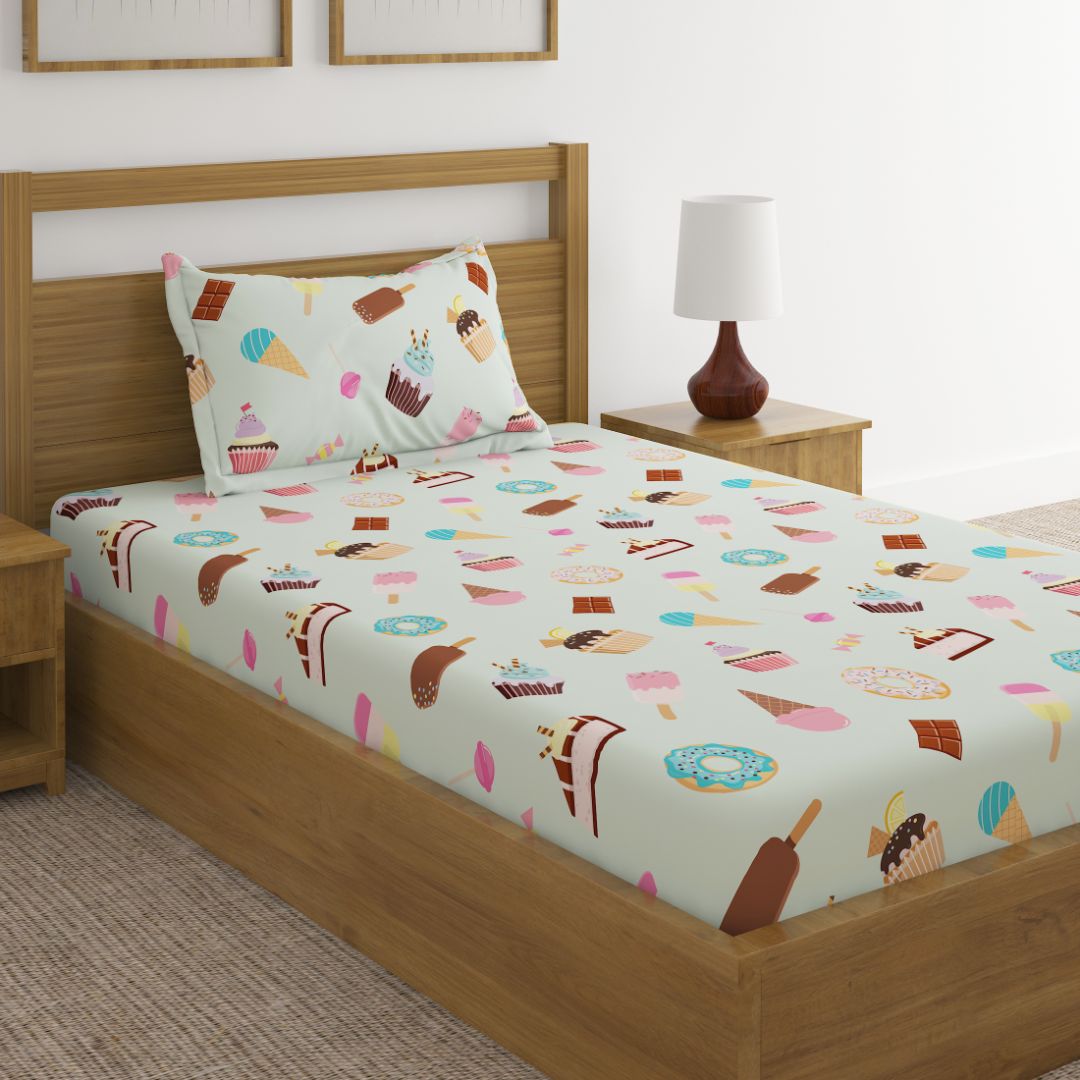 Icecream Light Green Print Bed Sheet