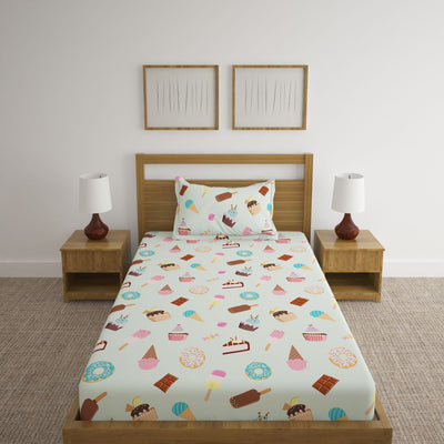 Icecream Light Green Print Bed Sheet